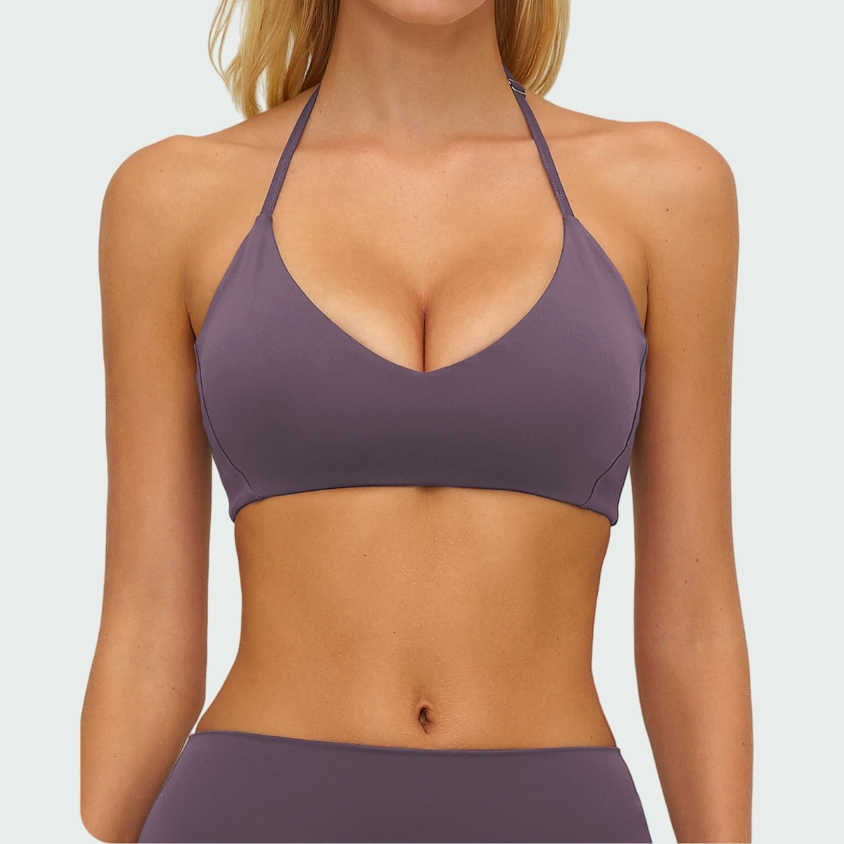 Sexy V Neck Backless Halter Sports Yoga Bra Brushed Fabric Slim Fit Adjustable Straps Comfortable Lightweight Gym Bra