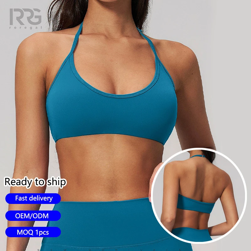 Roregal 2026 Wholesale High Stretch Compression Breathable Sports Bra Quick Dry Halter Neck Women Fitness Yoga Bra