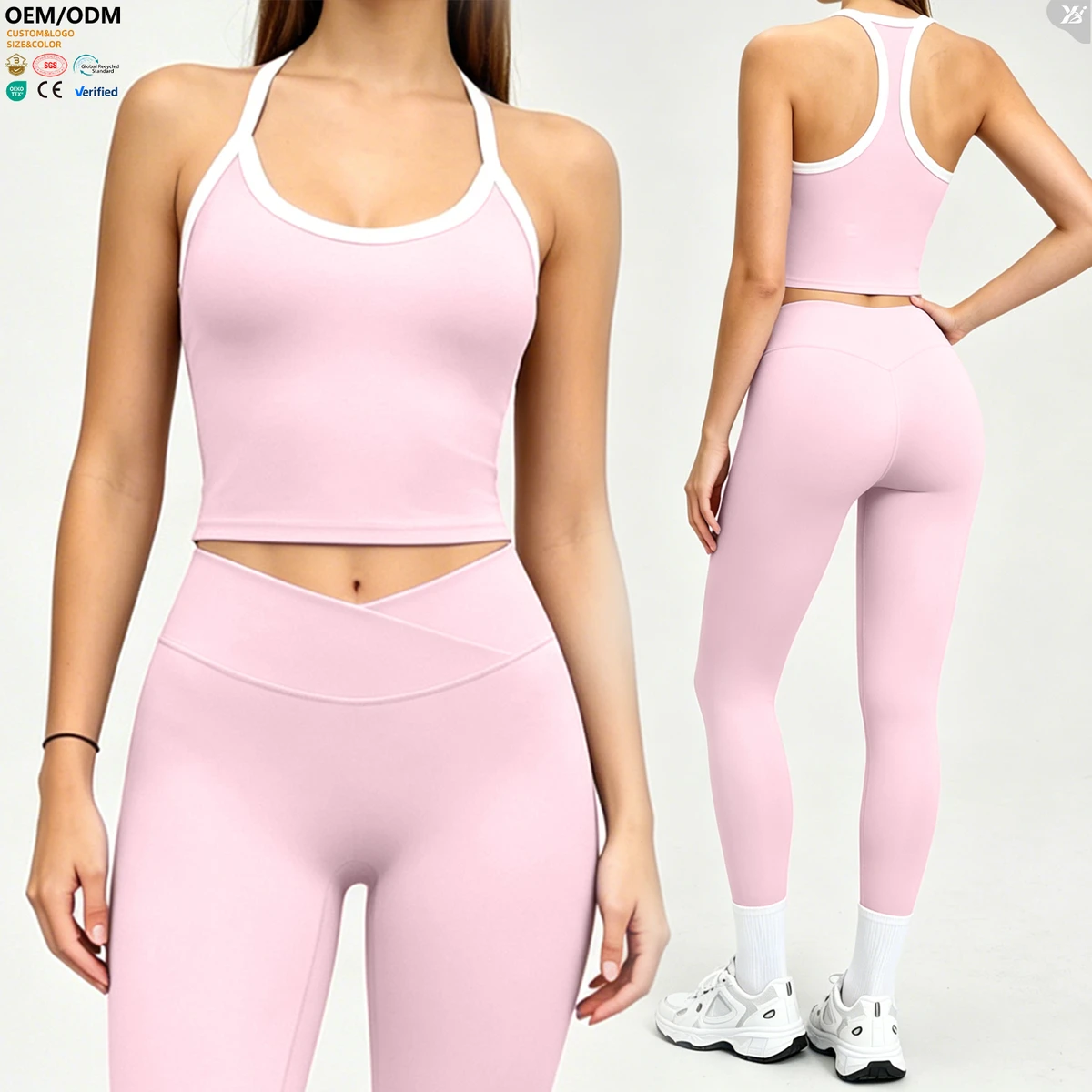 ABX6001 Factory Supply Built in Bra Tank Top OEM ODM Custom Logo Women Fitness Sports Gym Soft Bra Set Hot Sale Support Yoga Top