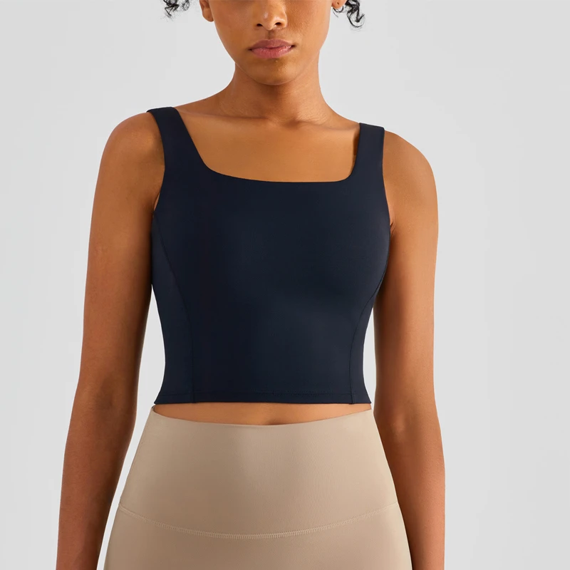 Wholesale Women High Quality Summer Black U Neck Nude Gym Workout Yoga Sports Bras Padded Fitness Wear Push up Cropped Top