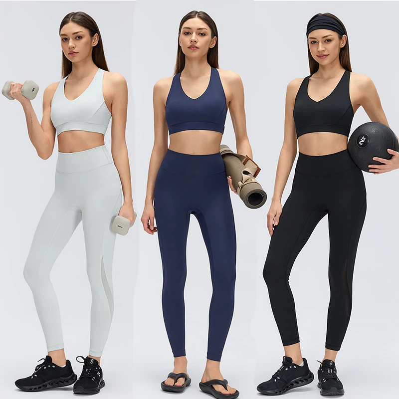 Women High Impact Yoga Outfit Shockproof Support Sports Bra High Waist Butt Lifting Pants 2 Piece Running Pilates Fitness Set