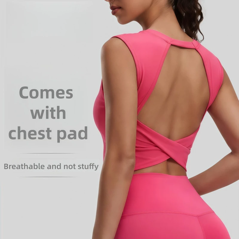 New Hollow-out Tank Top, Removable Chest Pad Sports Bra for Women, Yoga Fitness Running