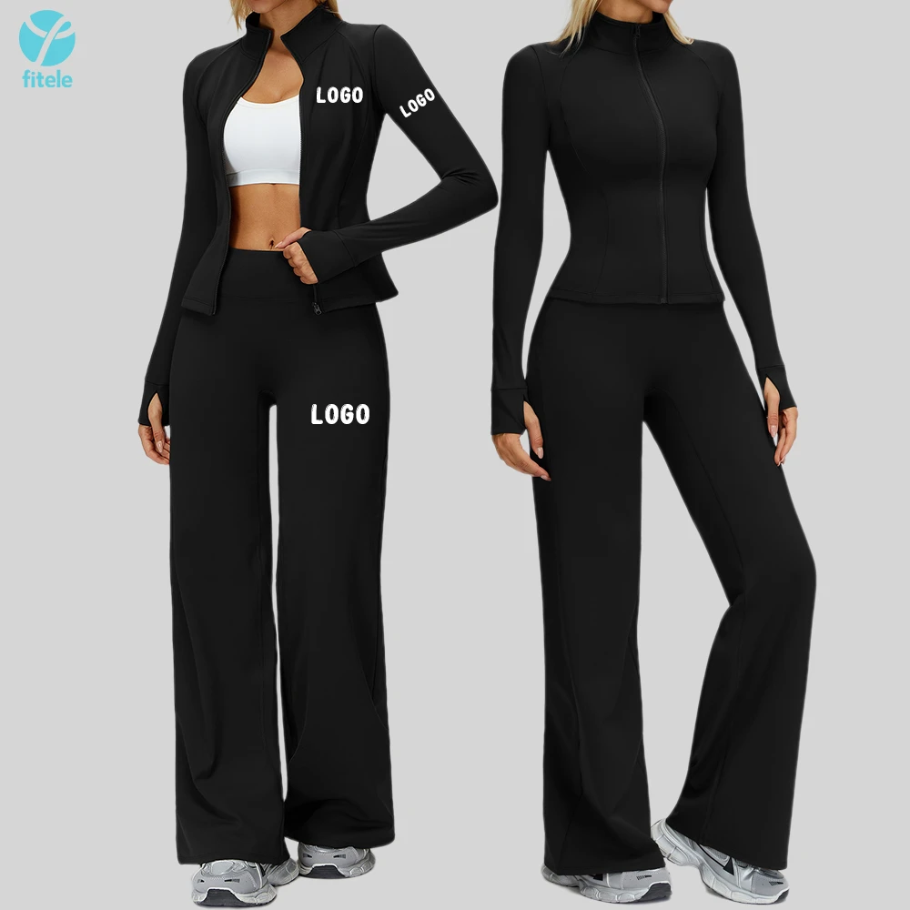 Custom Fitness Activewear Women Sports Clothing Ribbed Seamless Workout Gym Jacket Set Sportwear Sport Suit Yoga Sets