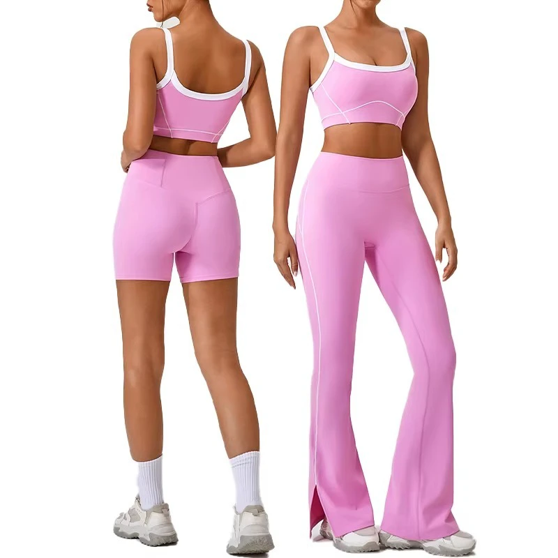 High Quality Quick Dry Workout Suits High Stretchy Gym Fitness Set Flared Pants 2 Pieces Sports Yoga Set for Woman