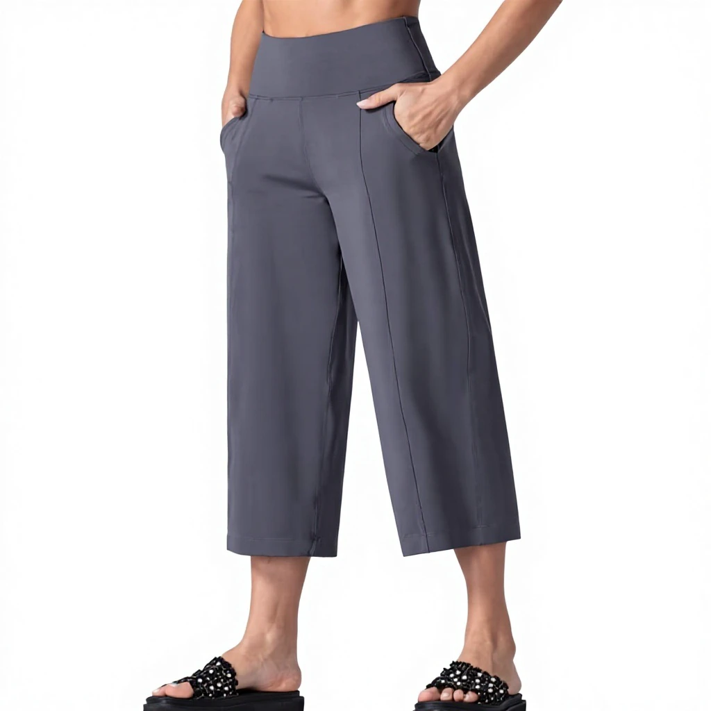 The GYM PEOPLE Womens' Yoga Pants with Pockets and Tummy Control High Waist Elastic Waist Solid Flare Crop
