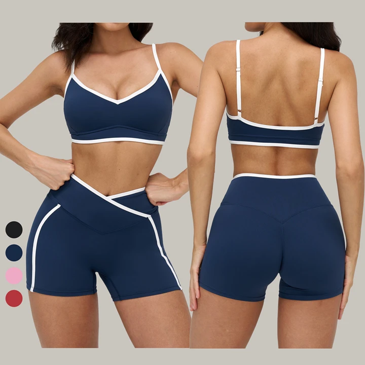 2026 Solid Color Blocking Adjustable Straps High Support Four-Way Stretch Front Gym Bra Elastic Waist Lightweight Sports Bra