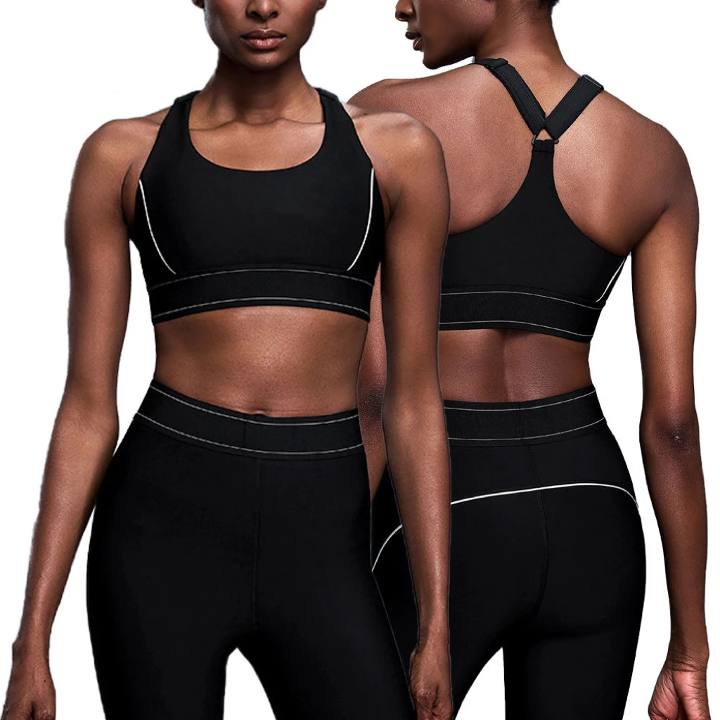 New Contrast Adjustable Shoulder Strap Seamless Breathable High Support Shockproof Push-up Training Sports Bra