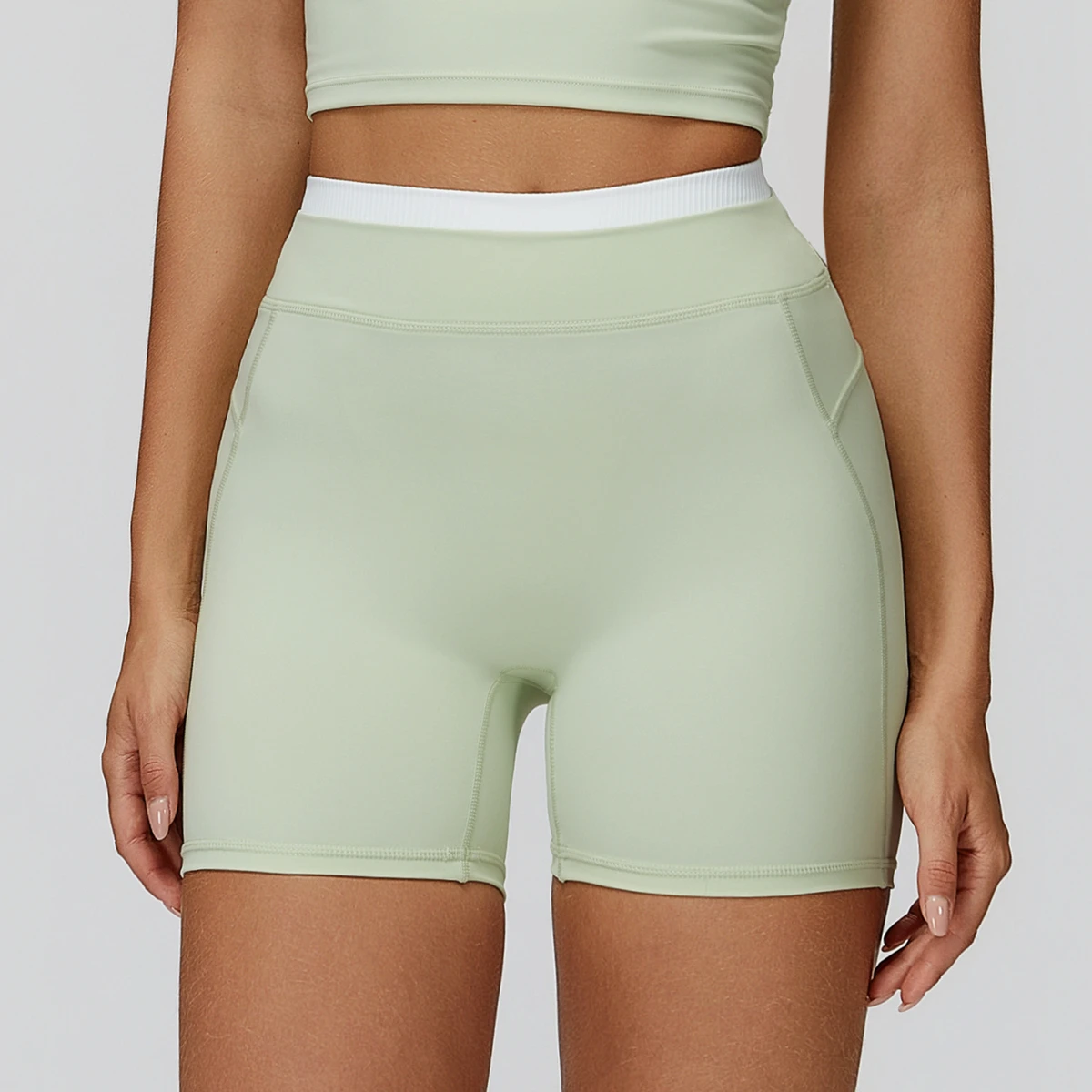 Solid Breathable Spandex/Nylon Ribbed High-Waist Elastic Waist Wrinkle-Resistant Tight Pants Women Outdoor Running Sports Yoga