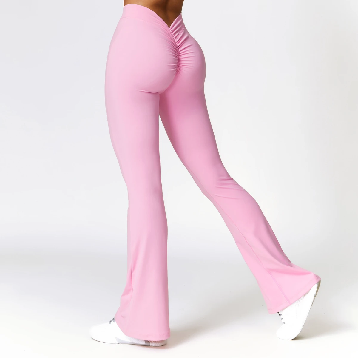Women's V Cut Stretch Soft Scrunch Back Lightweight Yoga Flare Sweat Track Pants Fold Over Flare Leggings for Woman