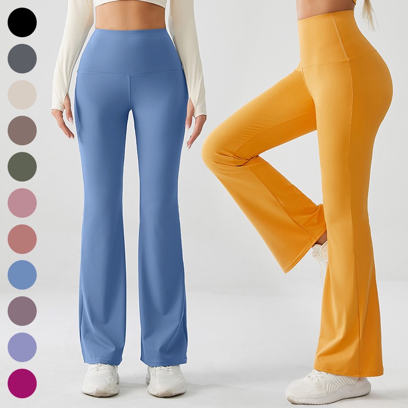 Solid Color Soft Multicolor Fitness Women Sports Pants High Waist Boot Cut Trumpet Wide Yoga Leggings