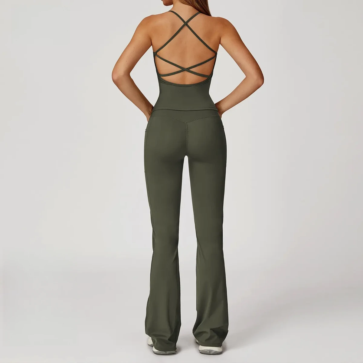 Women's Quick-Drying Fitness Sports Suit Nude Feel Fashion Yoga Set Cross Back Solid Running Wear