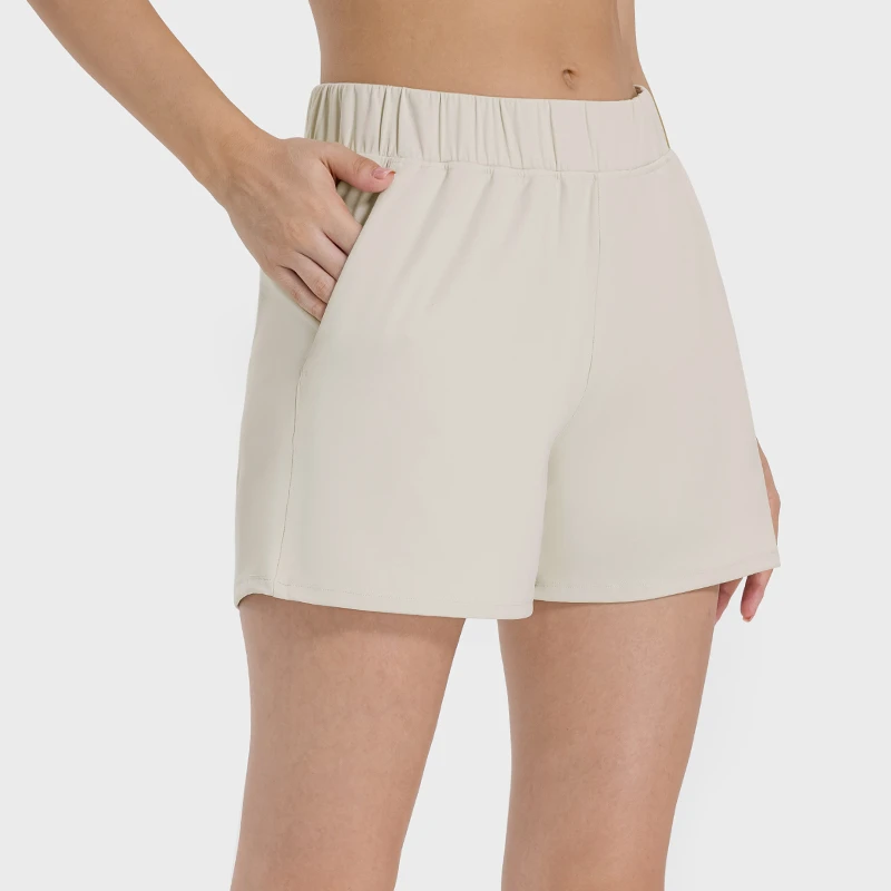 Women's Yoga Shorts Pants Quick Dry Nylon Workout Elastic Waist With Pocket Women Sport Running Shorts
