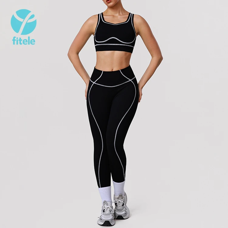 Custom 2 Piece Breathable Solid Women's High Waist Yoga Leggings Sports Bra Set For Gym Fitness Workout Activewear