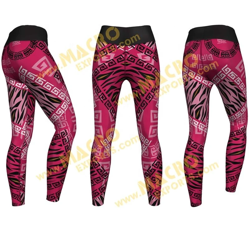 85% Polyester 15% Spandex Sublimated High Waist Knee-Length Leggings Tights 4-Way Stretch Anti-Bacterial Quick-Dry Customizable