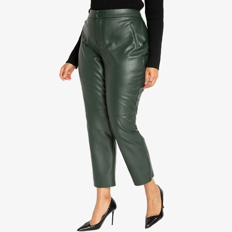 Custom Logo Clothes Pantalon En Cuir Pu Trousers Streetwear Plus Size High Waist Elastic Bottom Women Faux Leather Pants