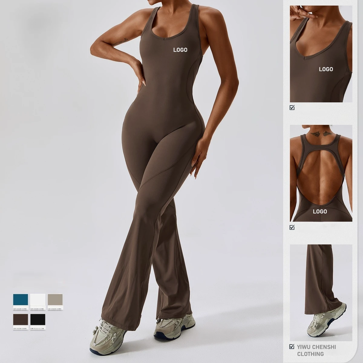Customized European American Quick-Dry Tight Yoga Jumpsuit Women Hip-Lift Tummy Control Slight Flare Fitness Romper Sportswear