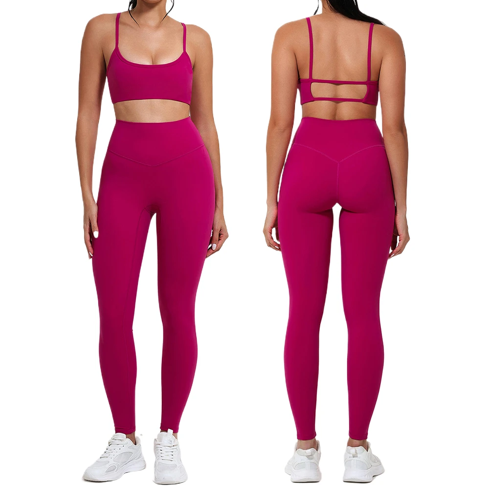 High Waist Leggings Wholesale Yoga 2 Piece Gym Sports Push up Workout Bra Backless Fitness Sets for Women
