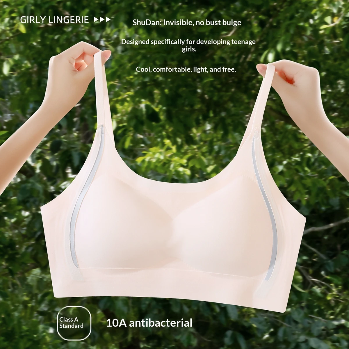 Teenage Girls' Developmental Seamless Underwear Y9281 10A-Antibacterial Wire Free High School Middle School Nylon Sports Bra