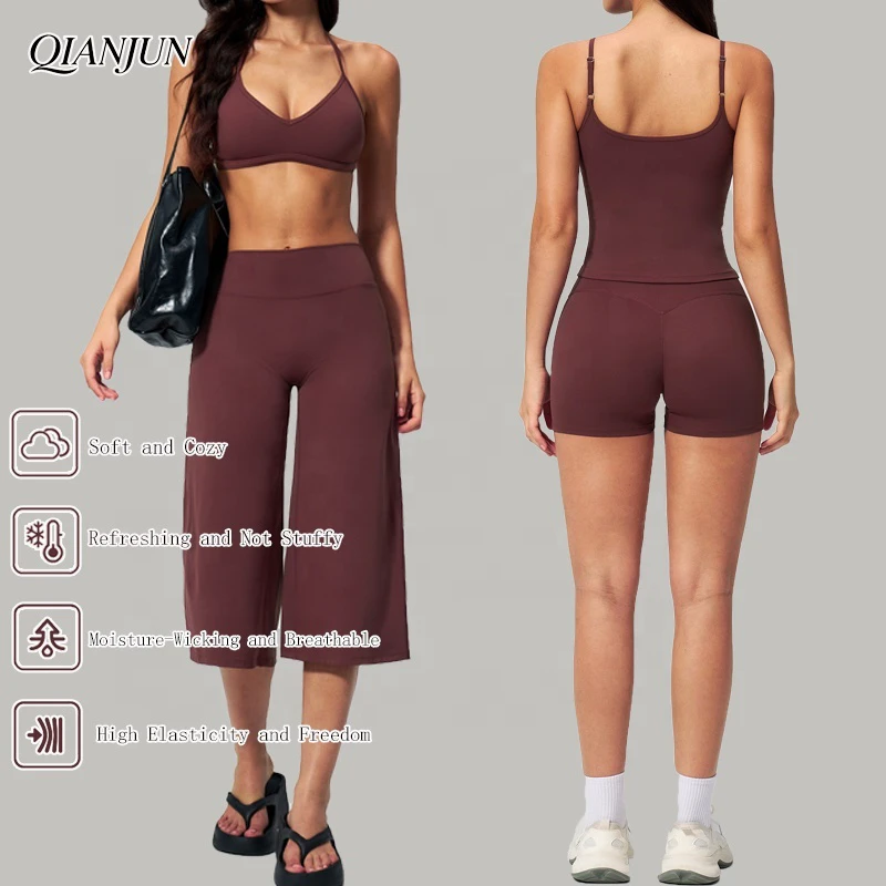 Women's 4PCS Activewear Sports Gym Fitness Sets Wear Yoga Sports Bra Top Fitness Workout Clothes Casual Running Sport Yoga Sets