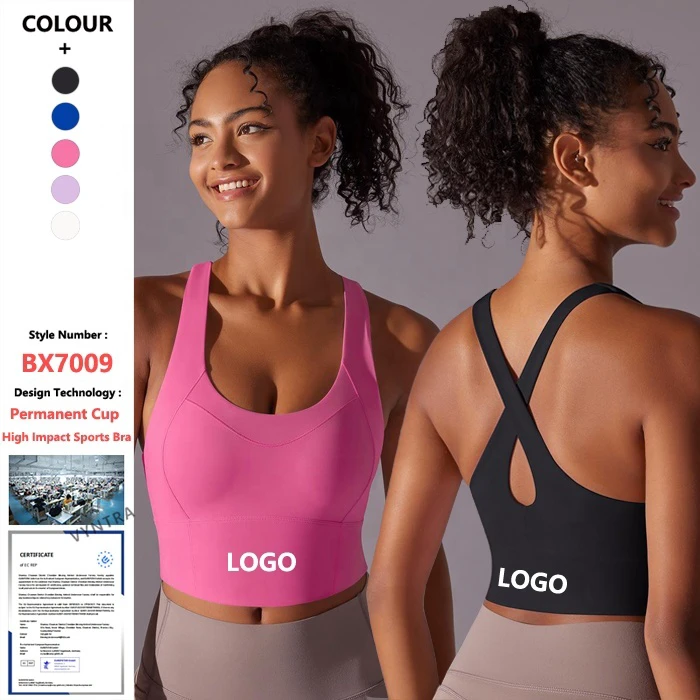 Women Crisscross Back Permanent Cup Pad Running High Impact Support Push up Yoga Workout Fitness Bras Tank Crop Top Sports Bra