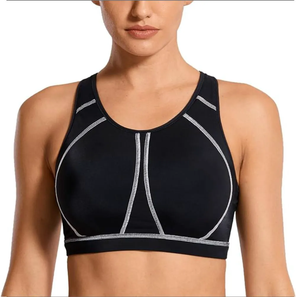 Unisex High Support Racerback Sports Bra High Neck Plus Size Full Coverage Wireless Breathable Eco-Friendly Anti-Bacterial