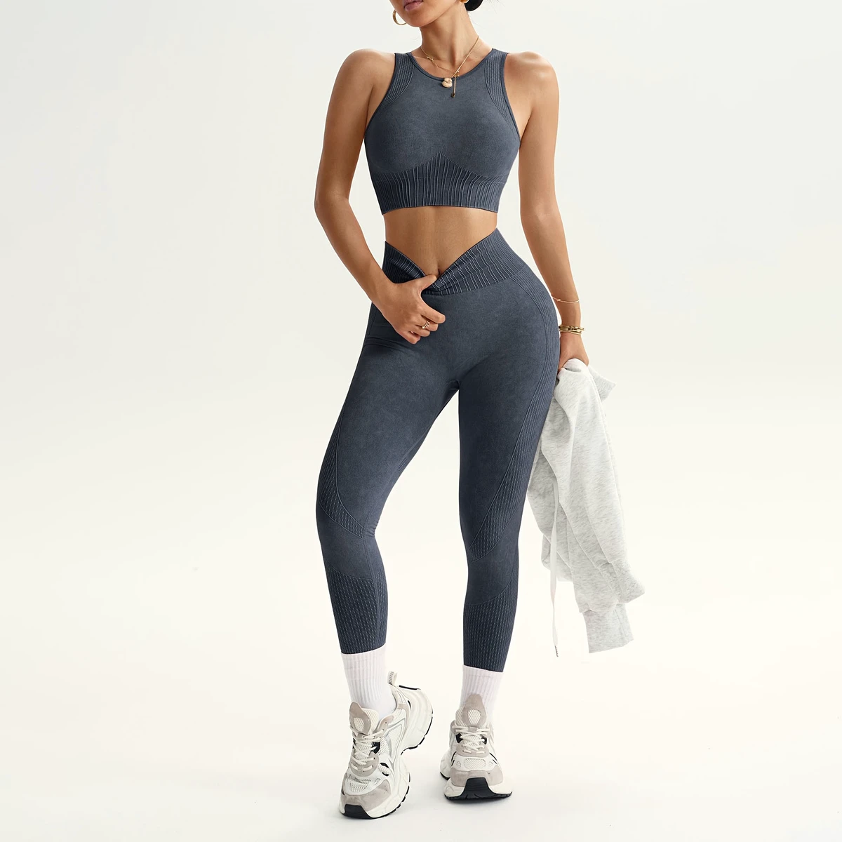 High Quality Lightweight Three-Piece Set Solid Color Yoga Pants Skin-Friendly Breathable Spandex/Nylon High-Waisted Four-Way