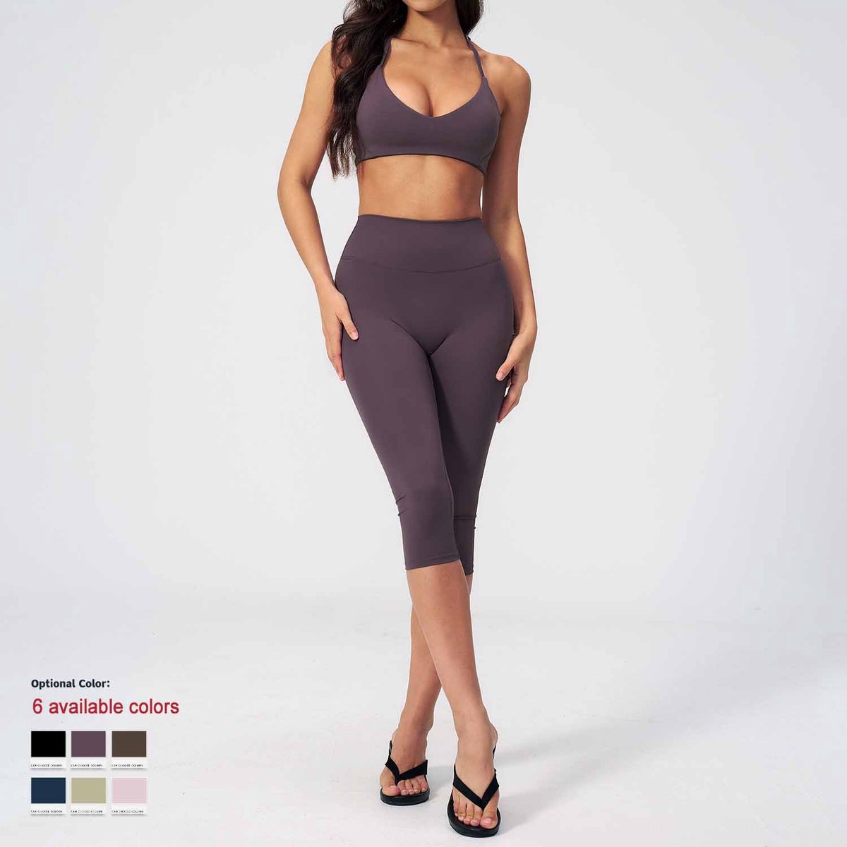 Yoga Wear Hanging Neck Adjustable Strap Sports Bras Quick Dry Calf-Length Pants Sports Bra Set