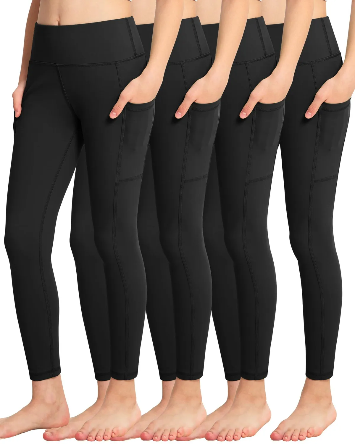 Women's High-Waisted Solid Yoga Pants Side Pockets Hip-Lifting Tummy-Flattening Breathable High-Elasticity Fitness Pants for
