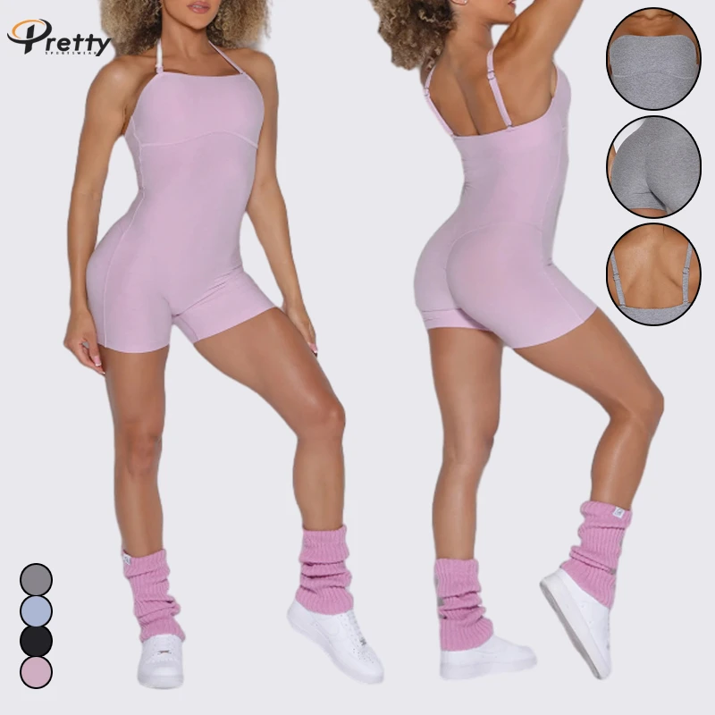 Custom Gym Fitness Workout Hot Sale Butt Lifting High Waist 4-Way Stretch Quick Dry Removable Shoulder Strap Women Yoga Jumpsuit