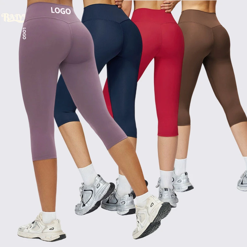 Custom Logo Leggings for Women Quick-drying Hip-lifting High Waist Seven Inches Yoga Pants Four Way Elastic Slimming Sportswear