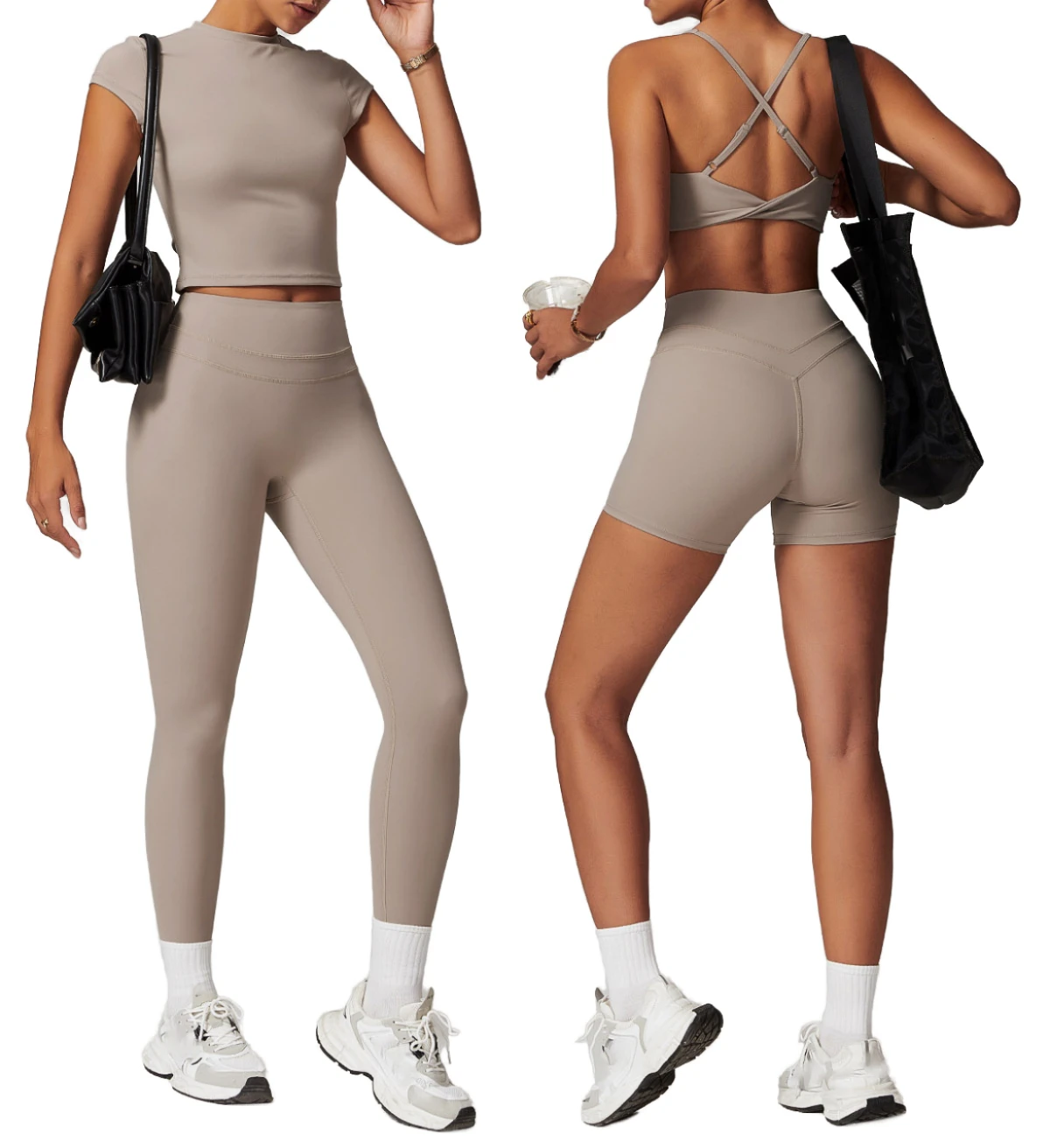 Wholesale Solid Cross Bra Cutout High Waist Yoga Leggings 2-Piece Set Breathable Quick Dry Eco-Friendly Women's Fitness Sports