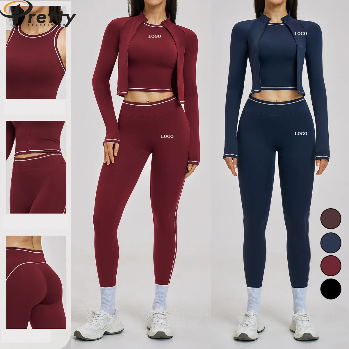 Custom New High Quality 5 Piece Fitness Training Sportswear Gym Leggings Activewear Bra Quick-Dry Women Workout Yoga Wear Sets