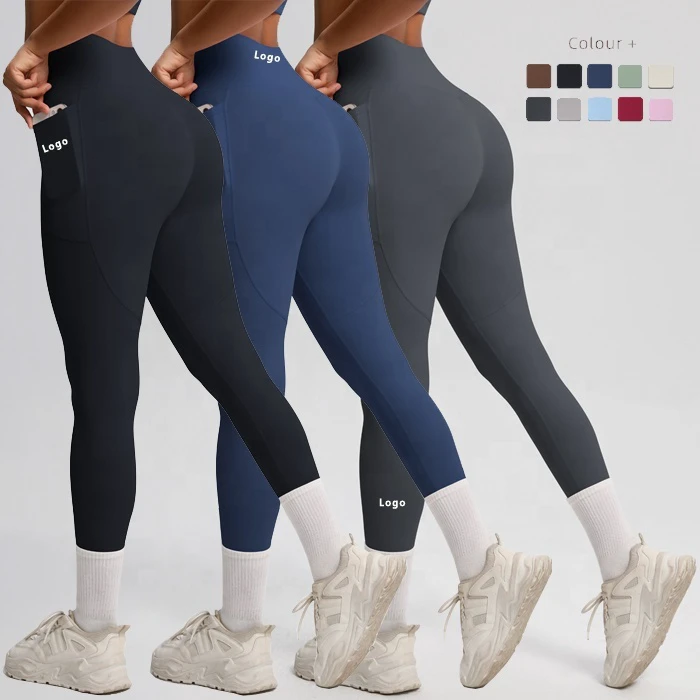 Women Workout Compression Tights Sports High Impact Tummy Control Pants Gym Fitness Athletic Yoga Leggings With Side Pockets