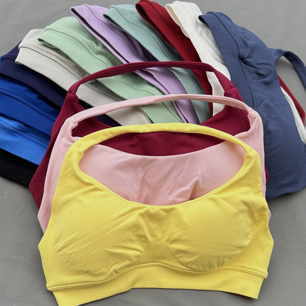 Custom Seamless Halter Neck Running Sports Bra Solid Color Shockproof Gym Fitness Bra Quick-Drying Backless Yoga Bra For Women