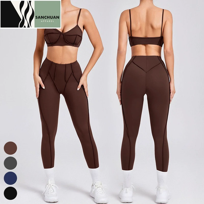 Wholesale New Activewear Splicing Design Sports Bra Leggings 2 Piece Yoga Set Custom Logo OEM ODM