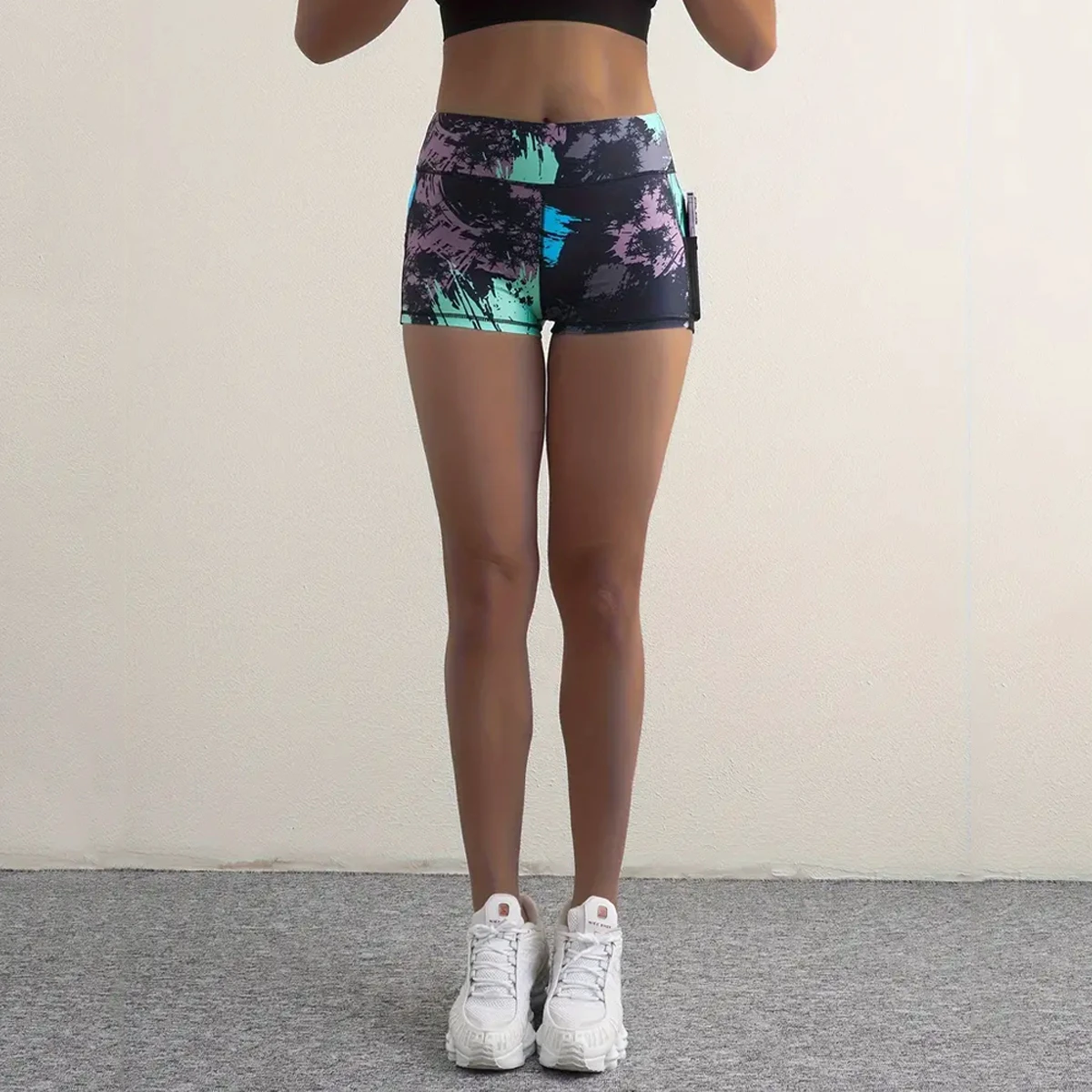 High Waisted Floral Print Yoga With Pockets Stretchy & Breathable Active Wear Running Fitness Booty Shorts For Women
