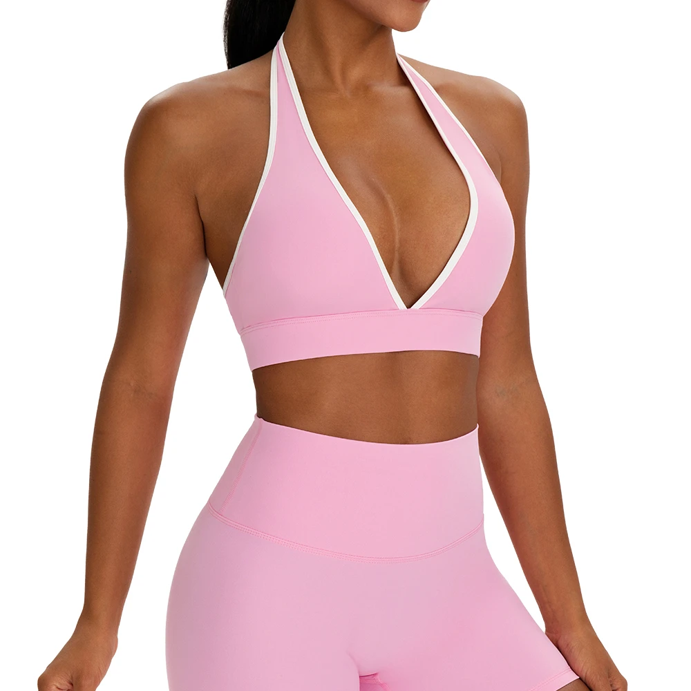 V-Neck Sports Bra with Quick-Drying Breathable Fabric for Yoga Running Gym Fitness Support