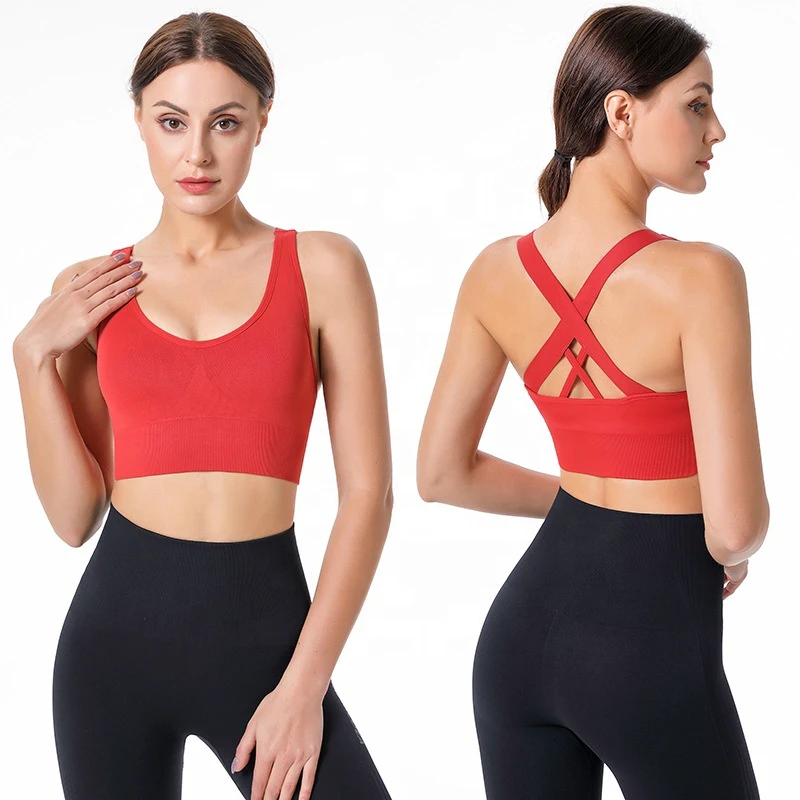 Wholesale Custom Logo Crisscross Sports Bra Activewear Push up Backless High Impact Gym Sport Bra Top Fitness Yoga for Women