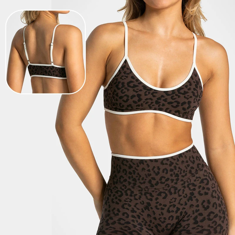 2026 Hot Selling Women's XS-XL Nylon/Spandex Leopard Print Quick Dry Breathable Removable Shockproof Fitness Sports Strappy Bra