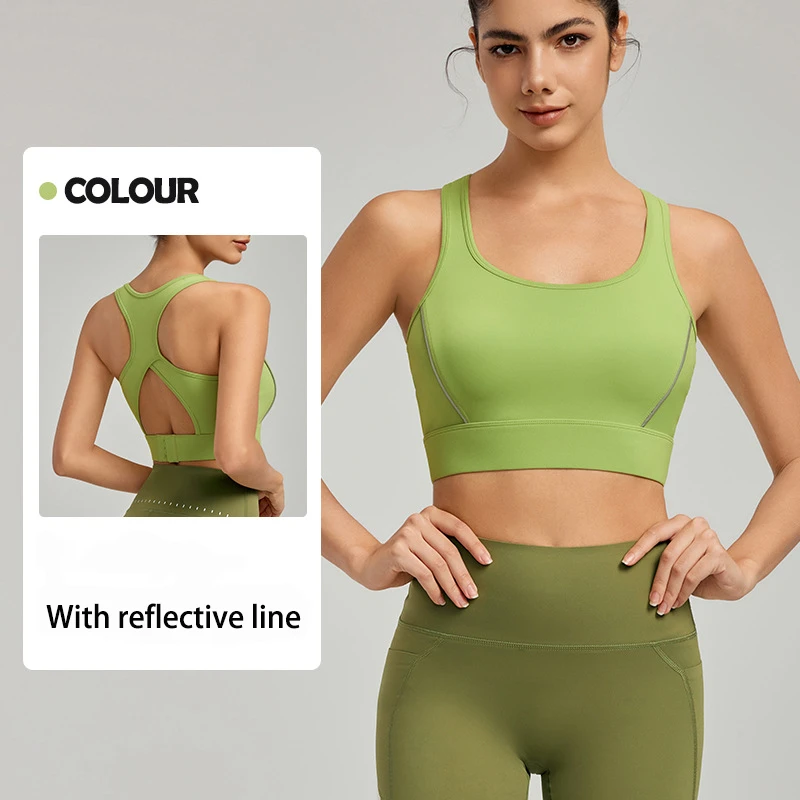 New Design Push up With Reflective Line Cycling Yoga Sport Bra for Women High Quality Impact Semi-fixed Cup Training Sports Bras