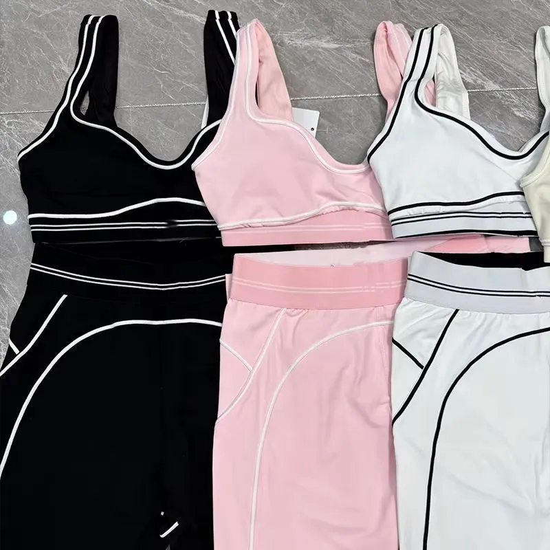 With logo Factory Direct Sell Fashion Yoga Pilates Stretch Seamless Ribbed High-quality Leggings Yoga 2 Piece Set for Women