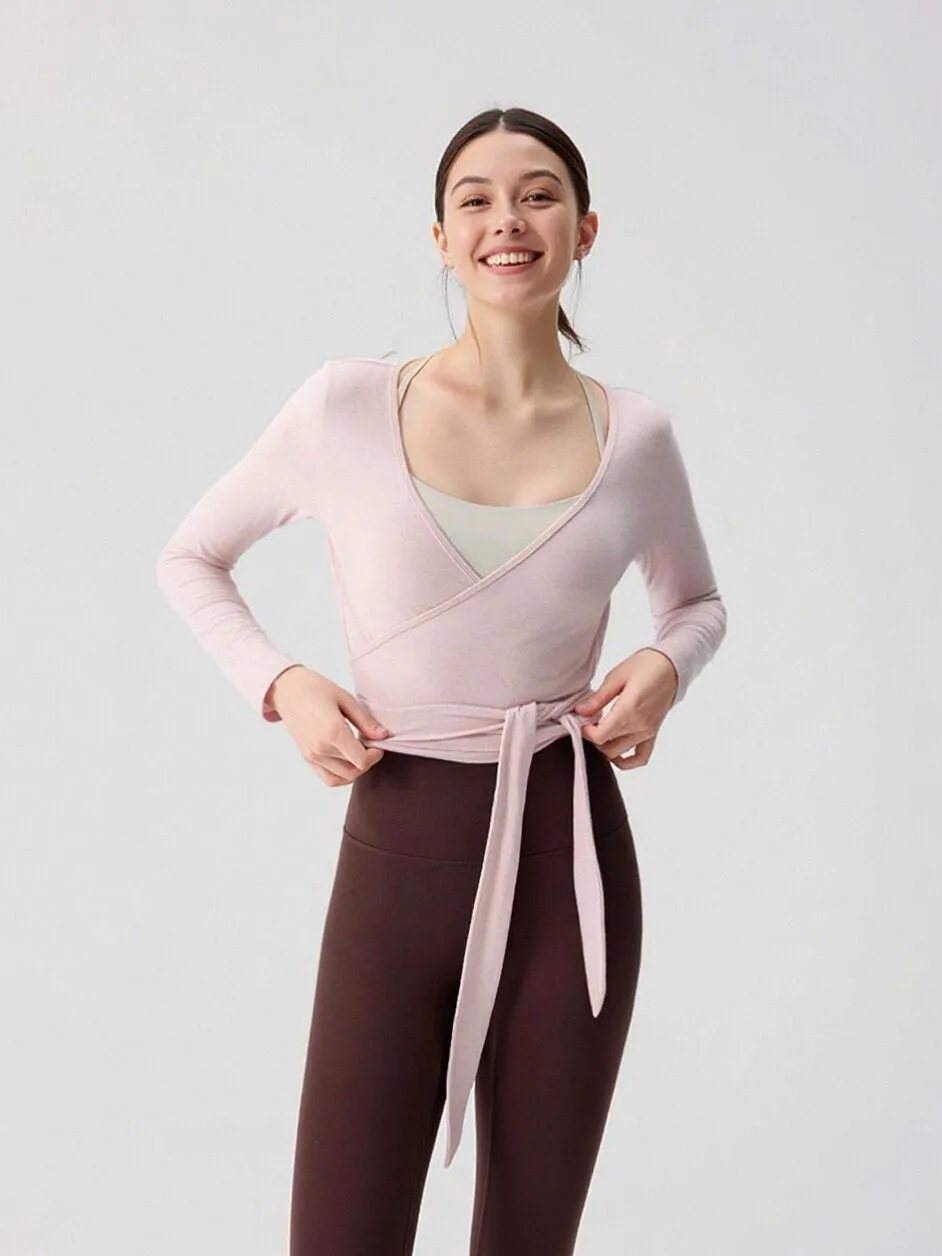 Women's Pilates Outfits Wrap Tops Ballet Yoga Coquette Shirt Cute Long Sleeve Workout Activewear