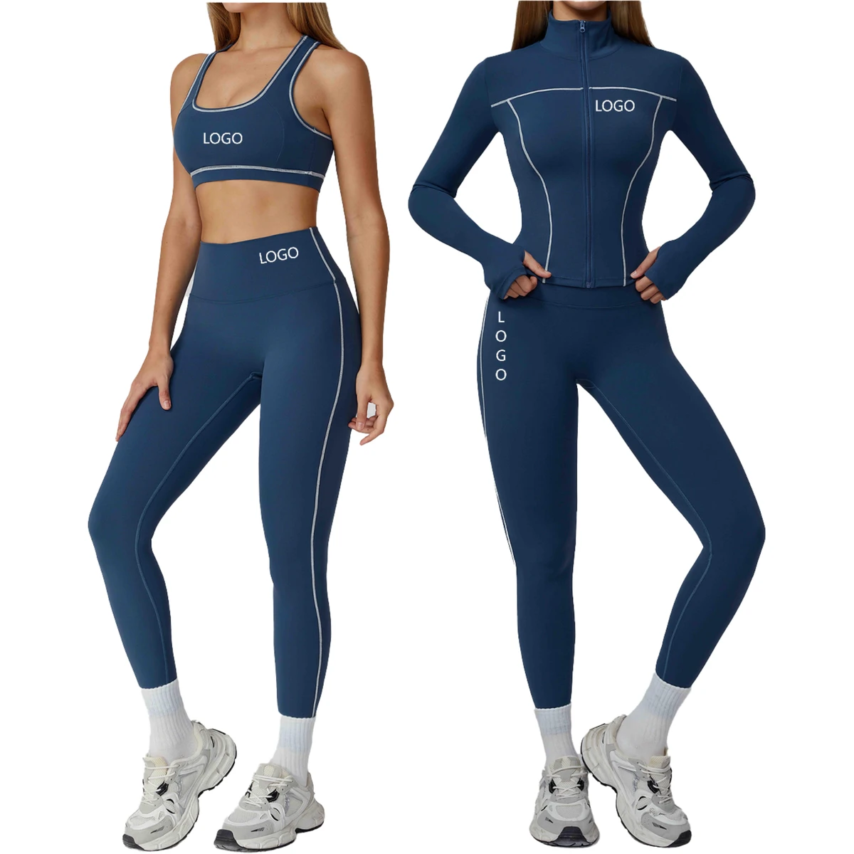 High Quality Woman Active Wear Set Custom Logo Sports Bra Yoga Jacket With Leggings Gym Fitness Workout Set For Women