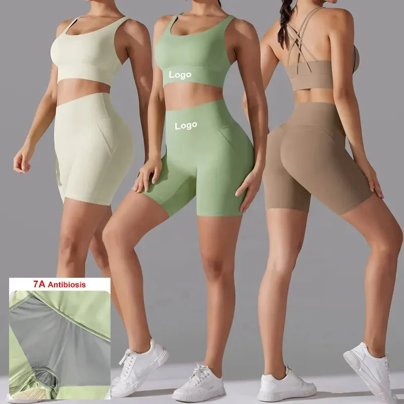 Women Thick Shoulder Strap Top High Waist Shorts Yoga Suit Lady Cross Back Crop Vest Gym Sets Female Abdomen Pant Sports Wear