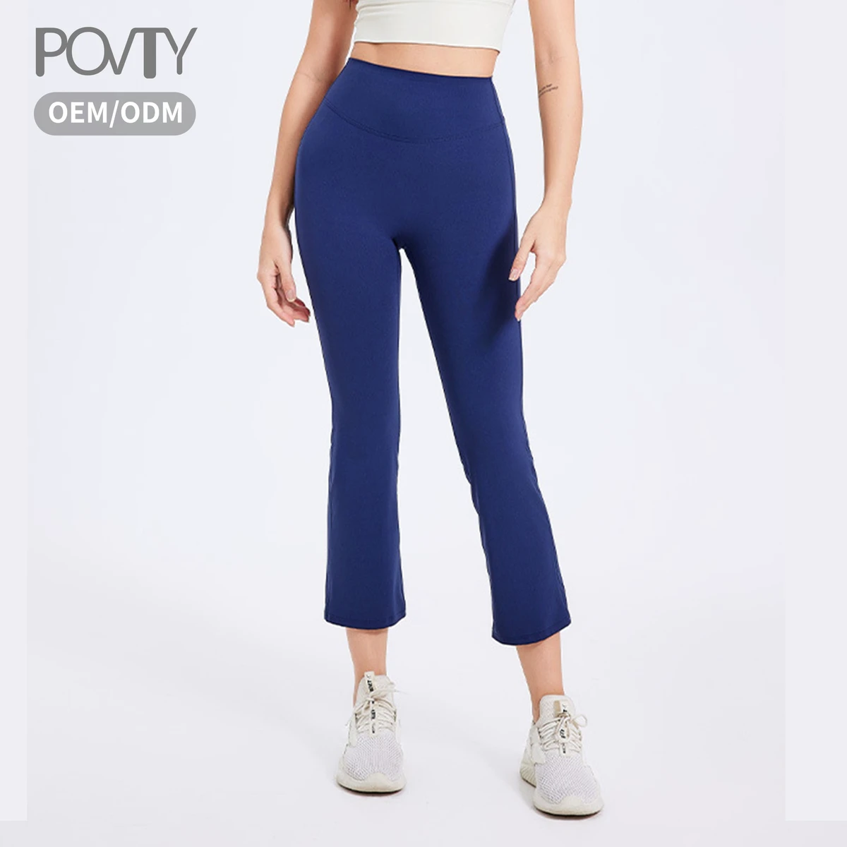 POVTY Custom Logo Women's High Waisted Cropped Straight-Leg Yoga Fitness Leggings Slim Fit Tummy Control Scrunch Butt Lifting