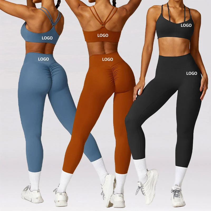 Wholesale Quick Dry Sportswear 2 Piece Sets Gym Fitness Sets Activewear Women Backless Crop Sports Bra Yoga Leggings Sets