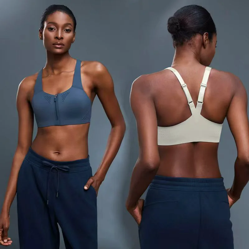 Women Plus Size Adjustable Front Zipper High-Strength Sports Yoga Bra Breathable Lightweight Quick Dry Spandex/Nylon Push-Up Gym