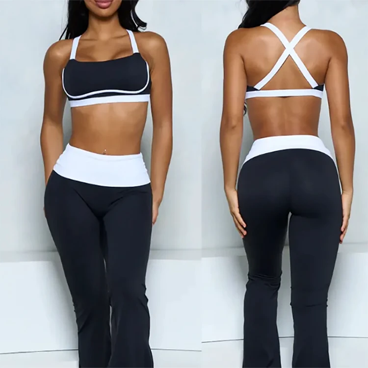 Clothing Manufacturer Women's High Waist Tummy Control Yoga Leggings Color-block Slimming Sport Yoga Leggings Sets