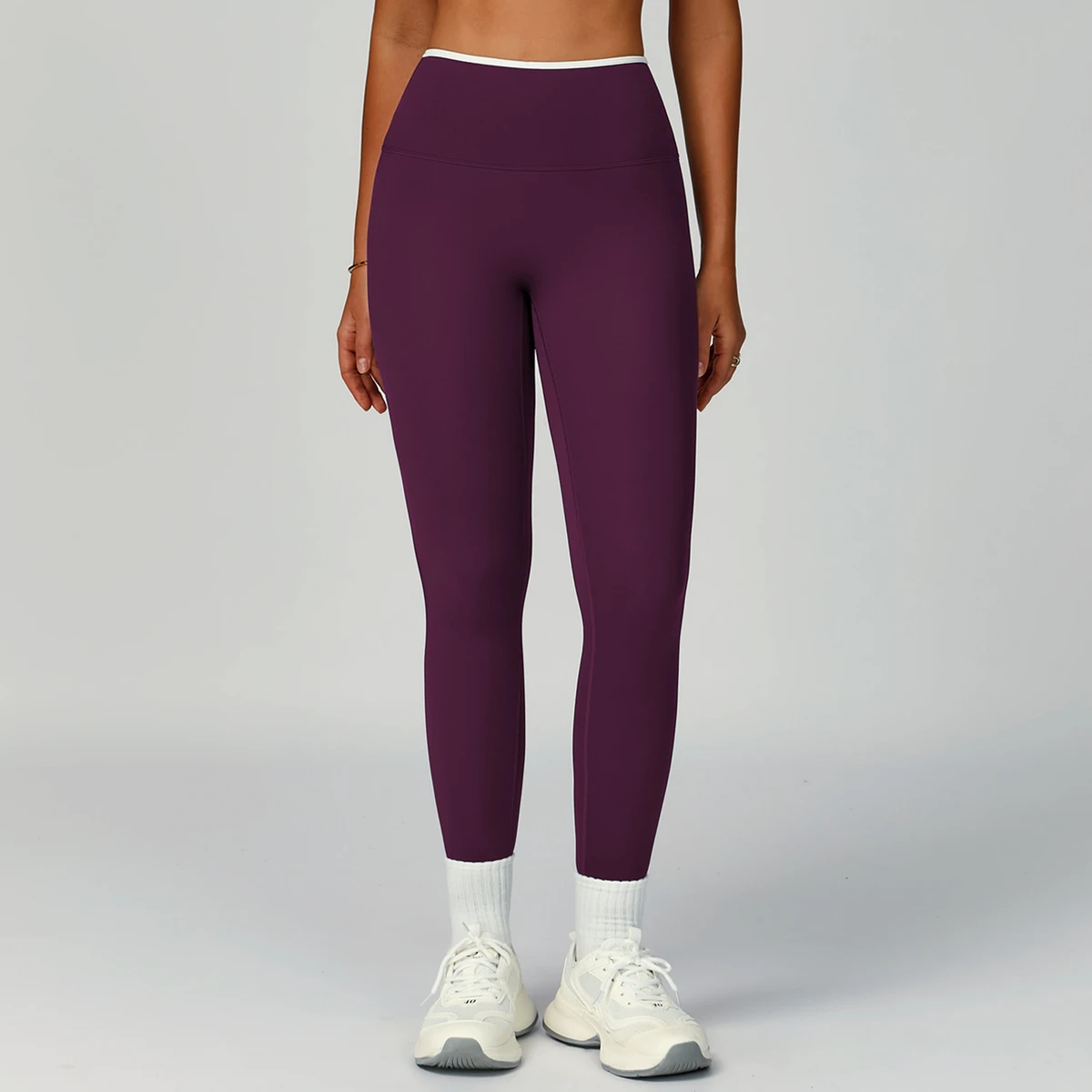 High-Waisted Full Length Color-Blocked Quick-Dry 100% Nylon Tummy Control Yoga Pants Slim Fit Wrinkle-Resistant Running Fitness