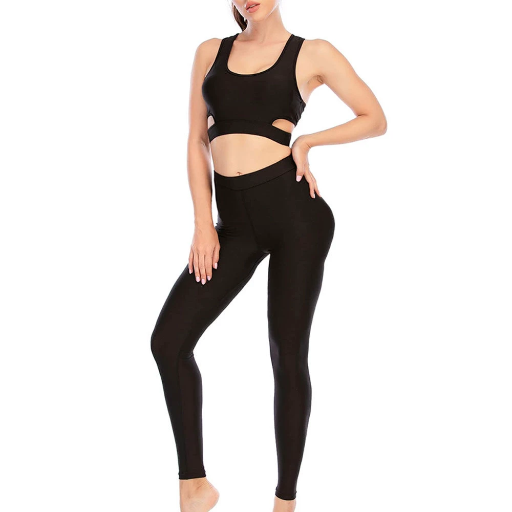 Yoga Set Plus Size Women's High Waist Leggings & Push-Up Sports Bra Breathable Gym Wear Fitness Solid 2-Piece